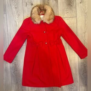 Janie and Jack Red Faux Fur Collar Bow Coat – Size 7/8
